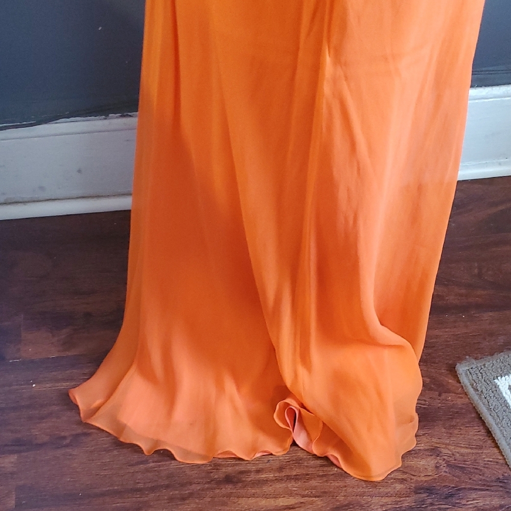 Vtg Niteline Chic Orange Silk Gown with Silver Accents - Picture 8 of 16